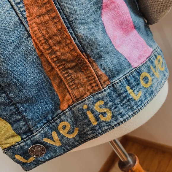 Custom painted Metallic "Love" Buffalo Denim Jacket S - Picture 5 of 7
